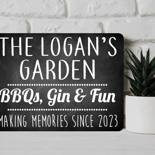 PERSONALISED Family Garden Metal Wall Sign Gift Present BBQ Gin Party
