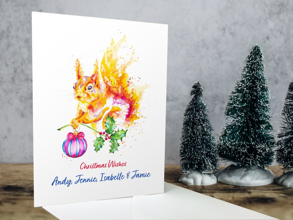 Personalised Squirrel Christmas Card premium quality British wildlife