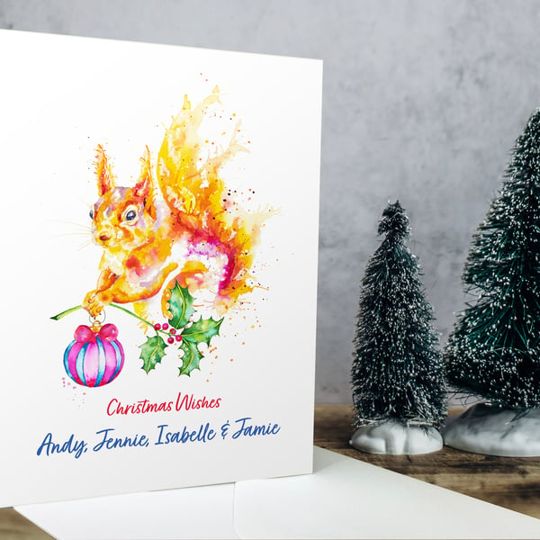 Personalised Squirrel Christmas Card premium quality British wildlife