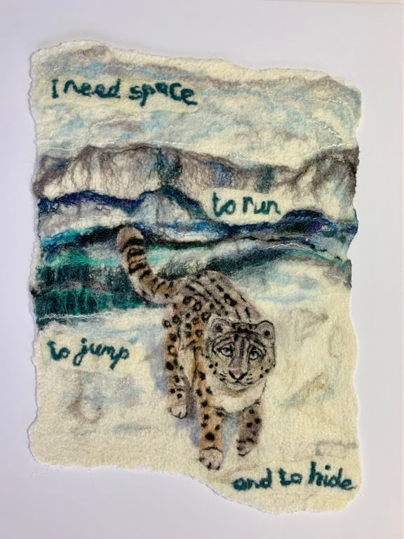 I need space… snow leopard (original felted painting)