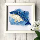 Blue and White Whale Framed Button Artwork Bathroom Housewarming Nursery 