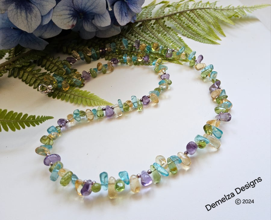 Gorgeous Peridot, Citrine, Amethyst & Apatite Sterling Silver Necklace
