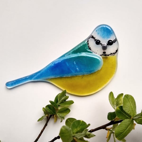 Fused glass blue tit