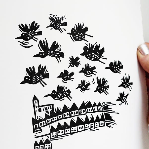 City Starlings - lino cut print - SUPER SECONDS
