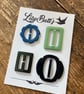 4 Vintage Small Buckles & Slides- Green Black and Blue - Image 1