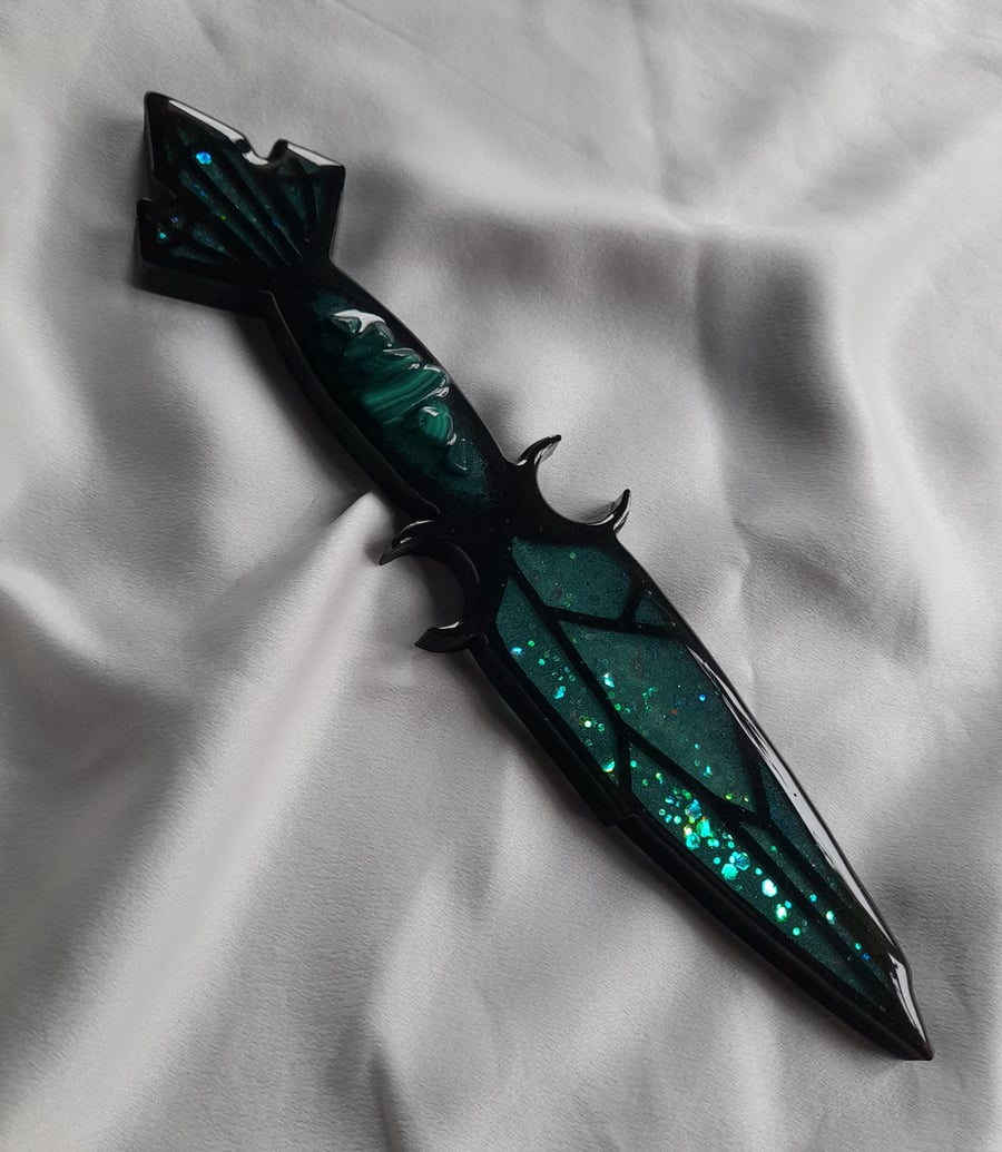 Decorative Symbolic Malachite Crystal Athame Dagger