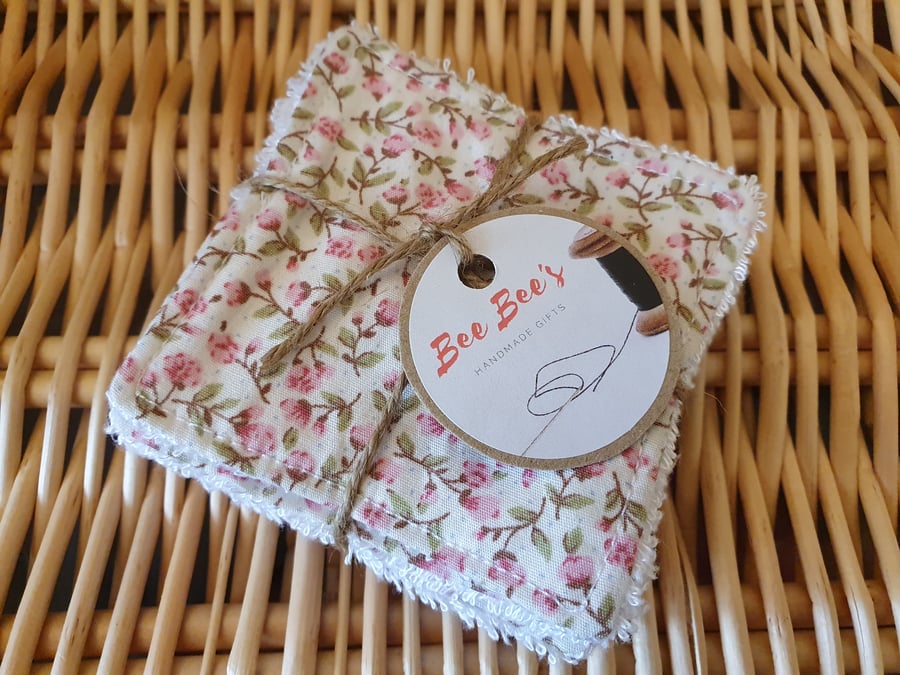 7x Pale Pink Floral 3x3inch Reusable Wipes 