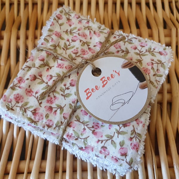 7x Pale Pink Floral 3x3inch Reusable Wipes 