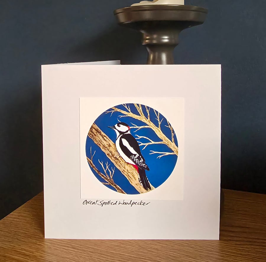 Great Spotted Woodpecker Handmade Greetings Card 