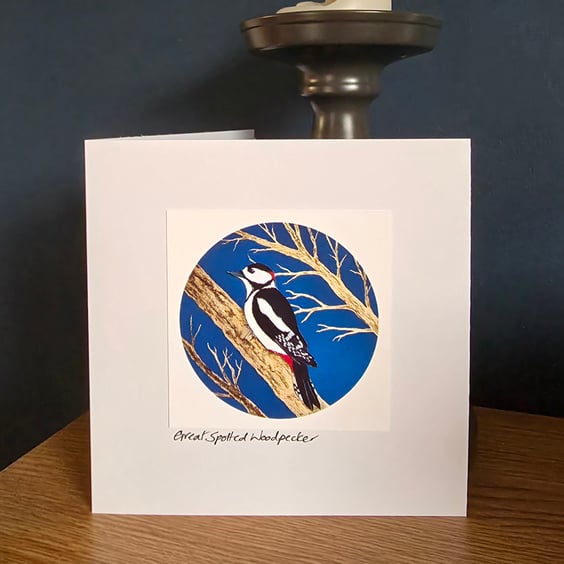 Great Spotted Woodpecker Handmade Greetings Card 