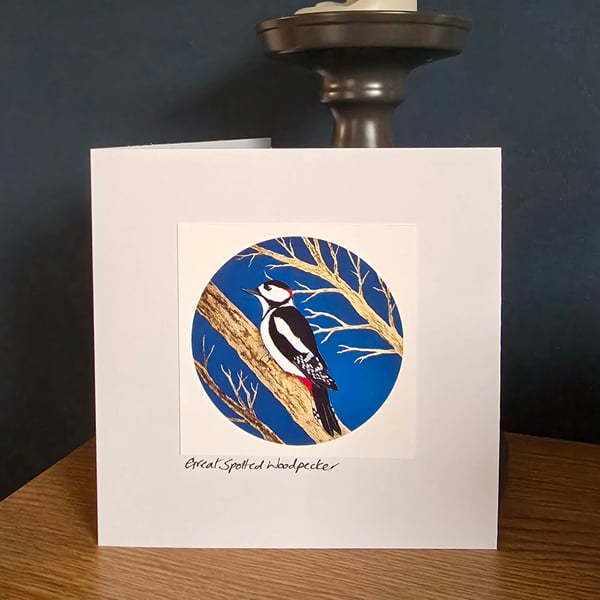 Great Spotted Woodpecker Handmade Greetings Card 