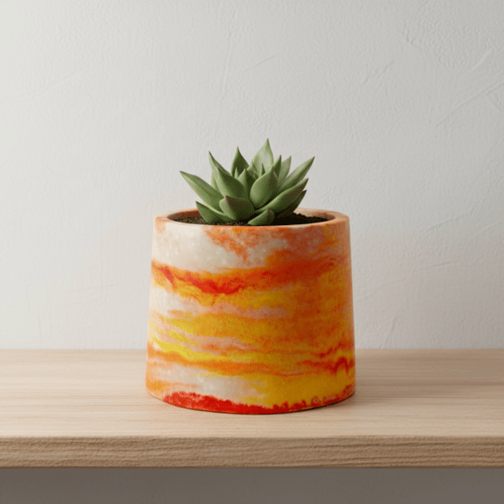 Red Orange Yellow Sunrise Small Plant Pot 7.5 cm Round Indoor Planter