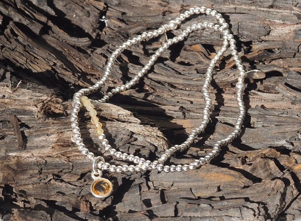 Bring on the Sun - Sterling Silver & Citrine beaded  bracelet stack