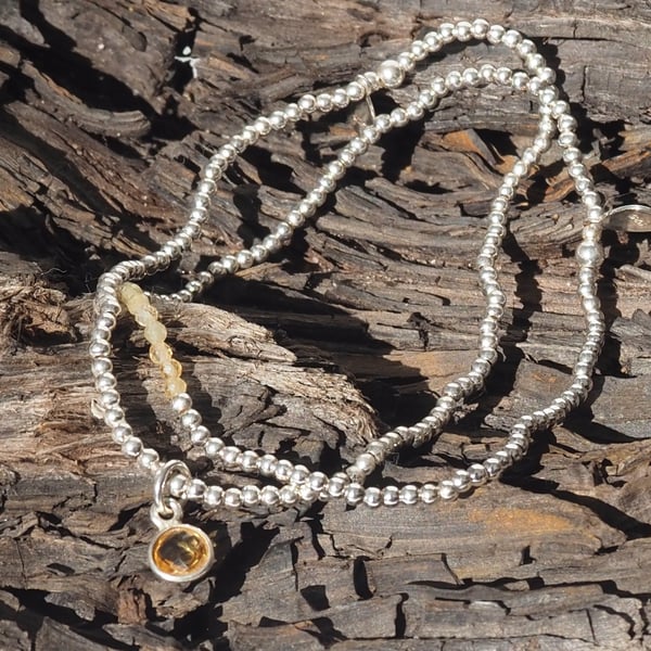 Bring on the Sun - Sterling Silver & Citrine beaded  bracelet stack