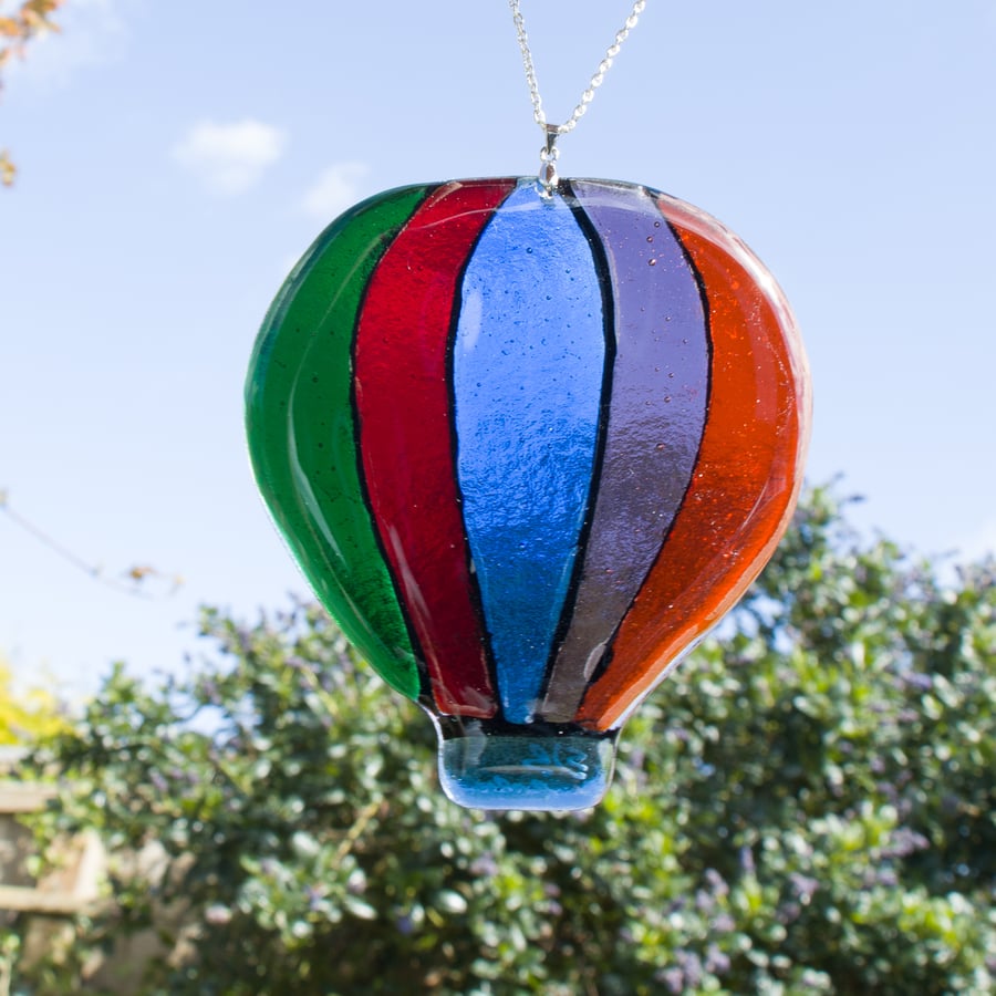 Multi-Coloured Hot Air Balloon Hanger in Fused Glass - 6162