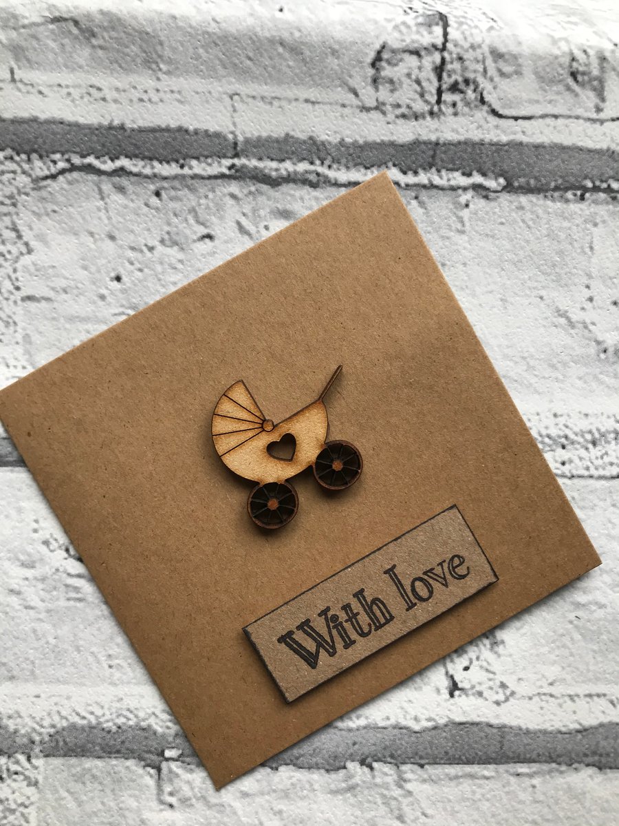 Personalised Handmade New Baby, Baby Shower, Gender Neutral Card - with pram 