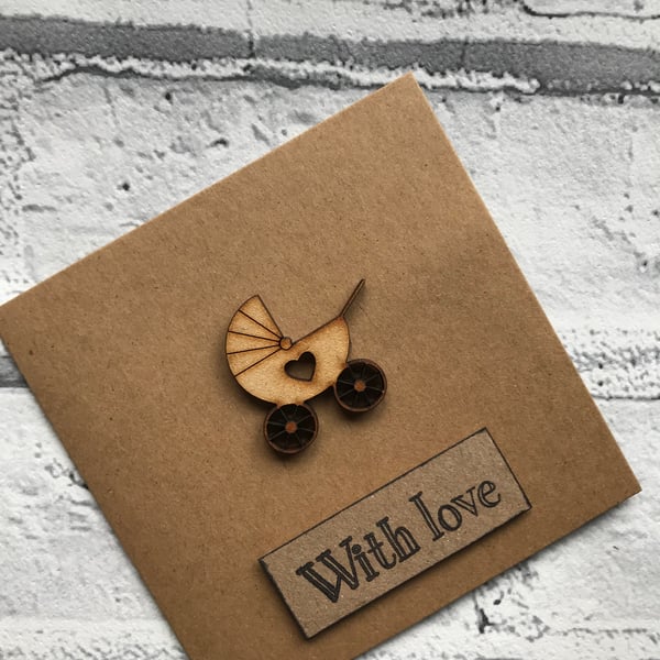 Personalised Handmade New Baby, Baby Shower, Gender Neutral Card - with pram 