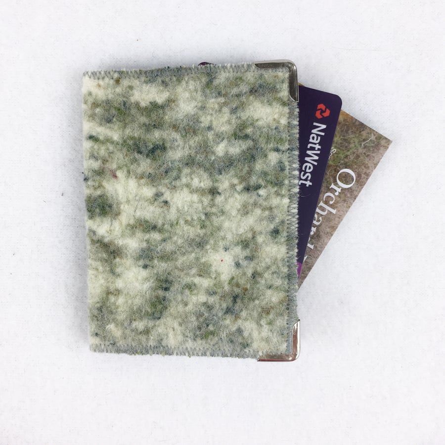 Green "tweed" hand felted RFID card wallet