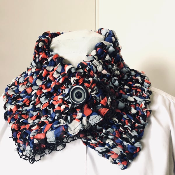 Crocheted Scarf Cosy Neck Warmer Button Fastening 