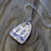 Sterling silver 'winter moon' scene, tree pendant 