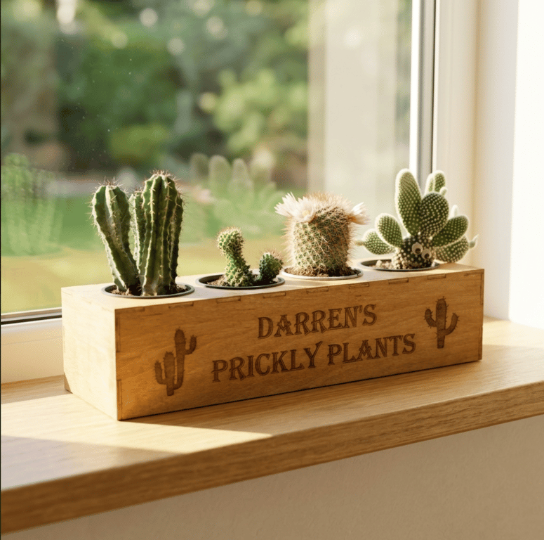 Personalised Cactus Garden Planter Box With Pots