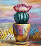 Abstract Blooming Cactus oil painting on canvas board. 10'' x 12''