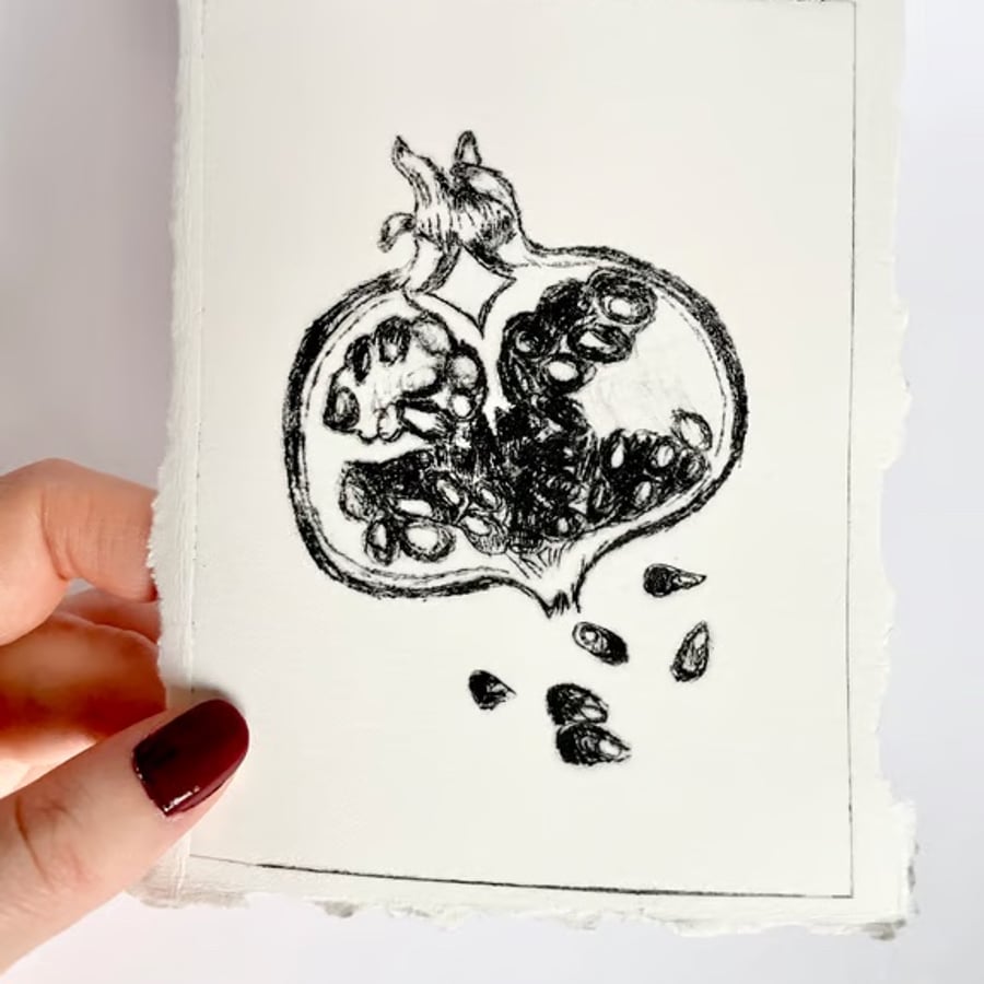 Pomegranate Handmade Print in Black, A6 Size
