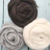 Set of 3 Corriedale Felting wool, needle and wet Felting wools 30grams 