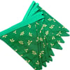 Christmas Bunting - Gold Holly Sprigs on a Green Background