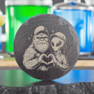 Bigfoot and Alien Etched Slate Coaster – Cosmic Friendship Design