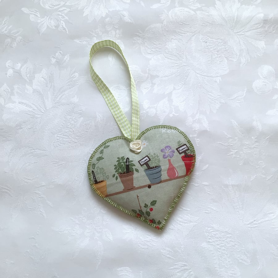 Fabric heart, hanging decoration, green, herbs, Mother’s Day gift, lavender, 