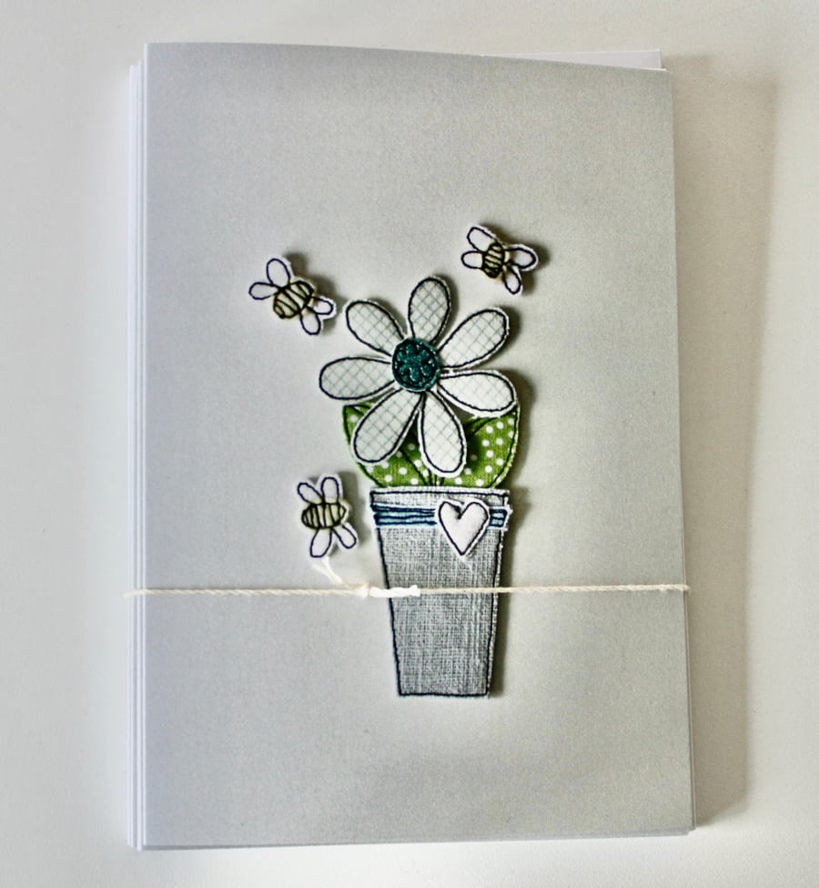 'Flowerpot with Bees' - Pack of Six Printed Card