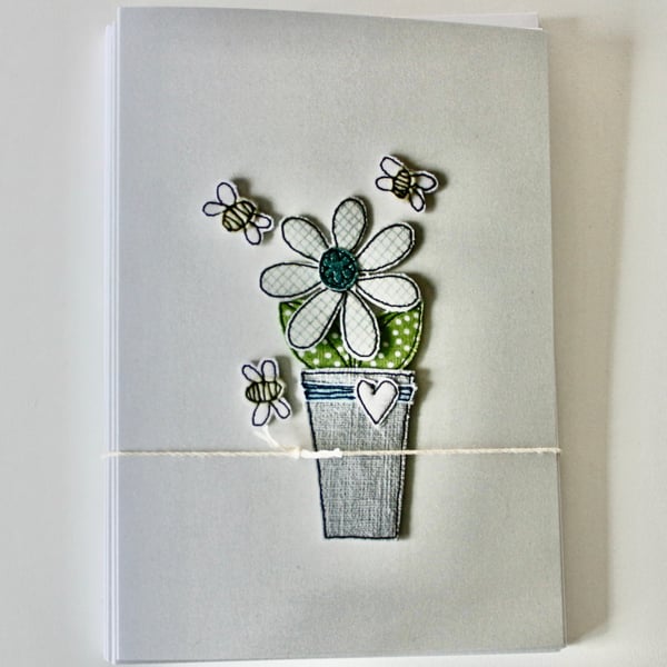 'Flowerpot with Bees' - Pack of Six Printed Card