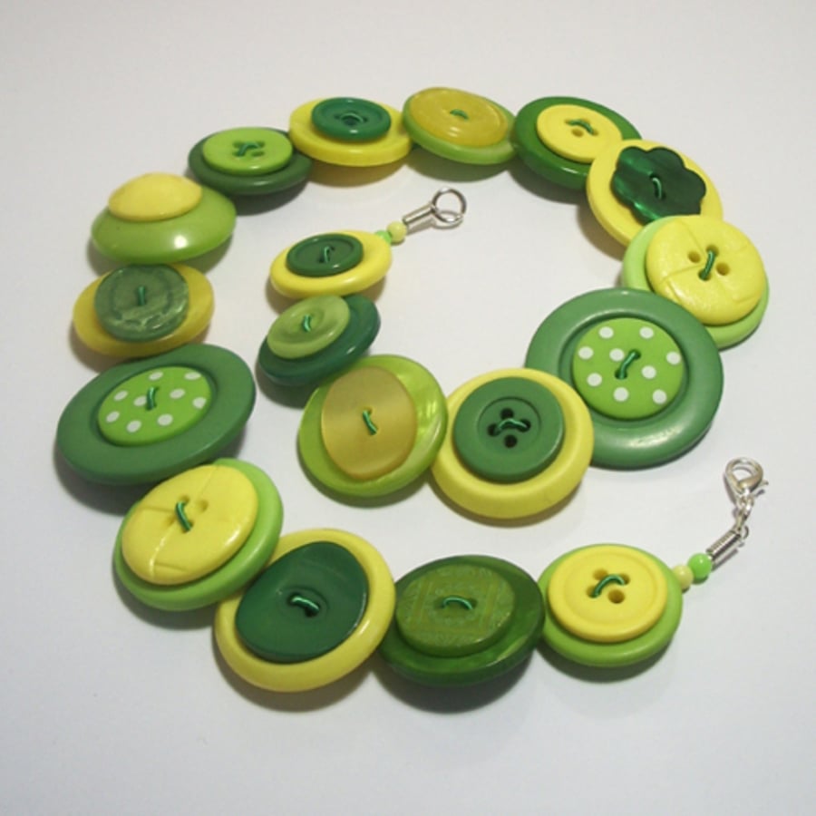 'Lemon & Lime' - Yellow, Green and Lime button necklace