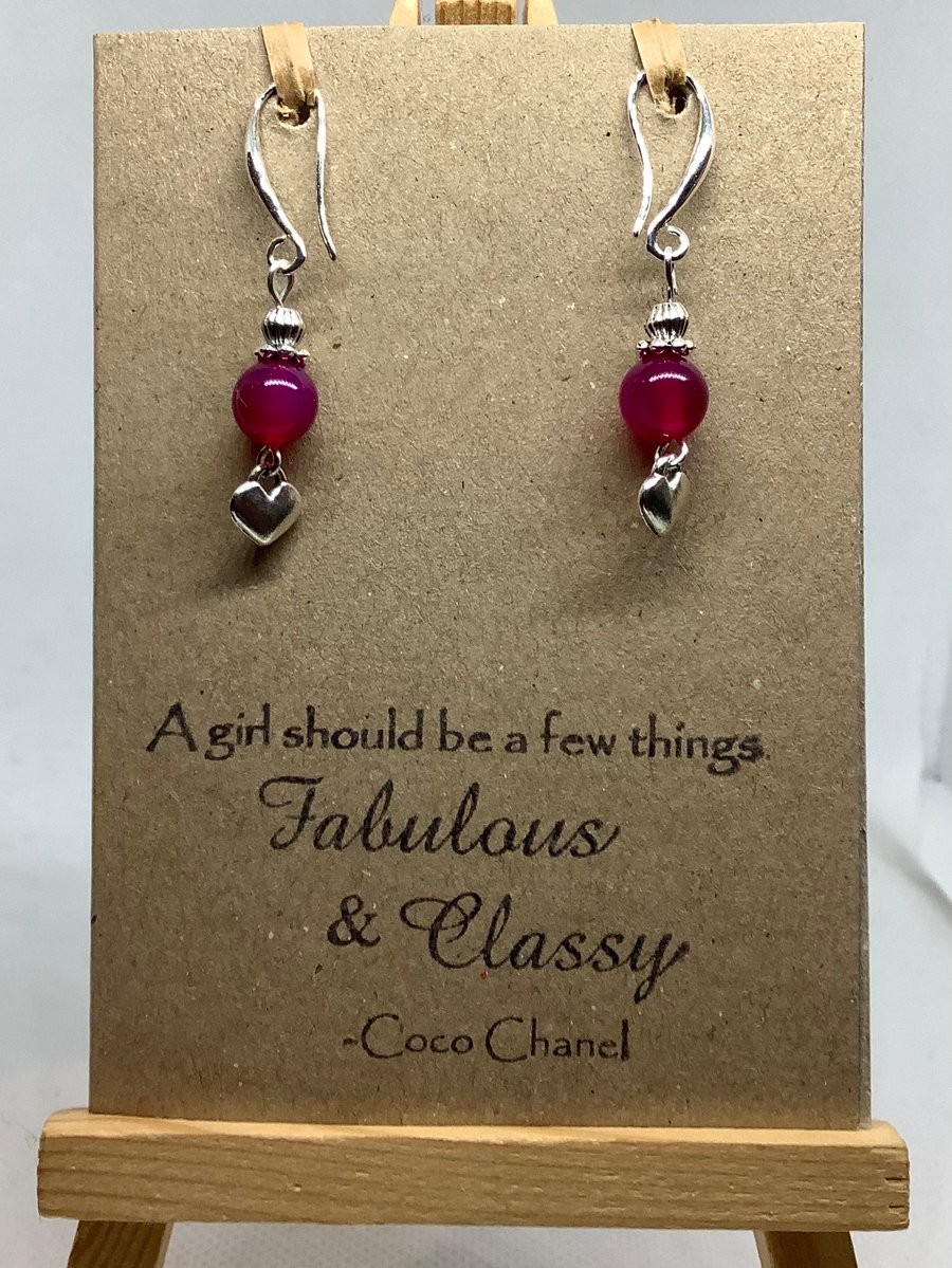 Handmade drop earrings attached to a greetings card  (with envelope)