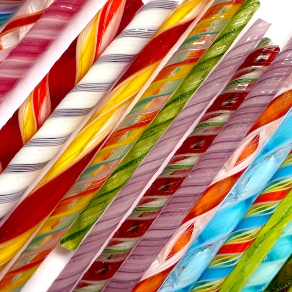 Twisted cane offcuts Bullseye 90 coe glass Vitrigraph twisties