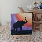 Mini Canvas Painting, Elephant Original Painting & easel