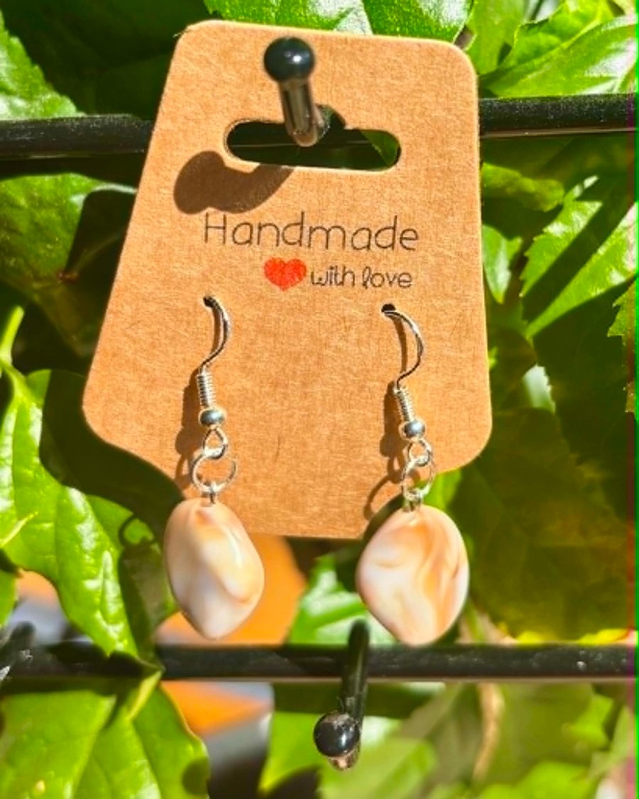 Image of Handmade Silver-Plated Fish Hook Earrings with Single Stone-Look Bead Dangle