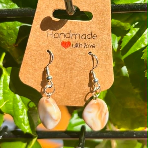 Handmade Silver-Plated Fish Hook Earrings with Single Stone-Look Bead Dangle