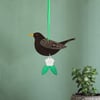 Wooden Female Blackbird Hanging Decoration with Flower