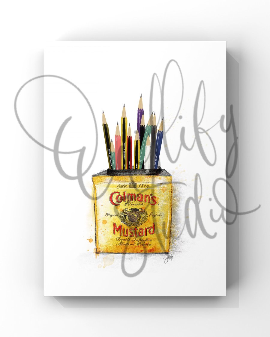 Watercolour Signed Art Print - Colmans Mustard Vintage Pencil Tin