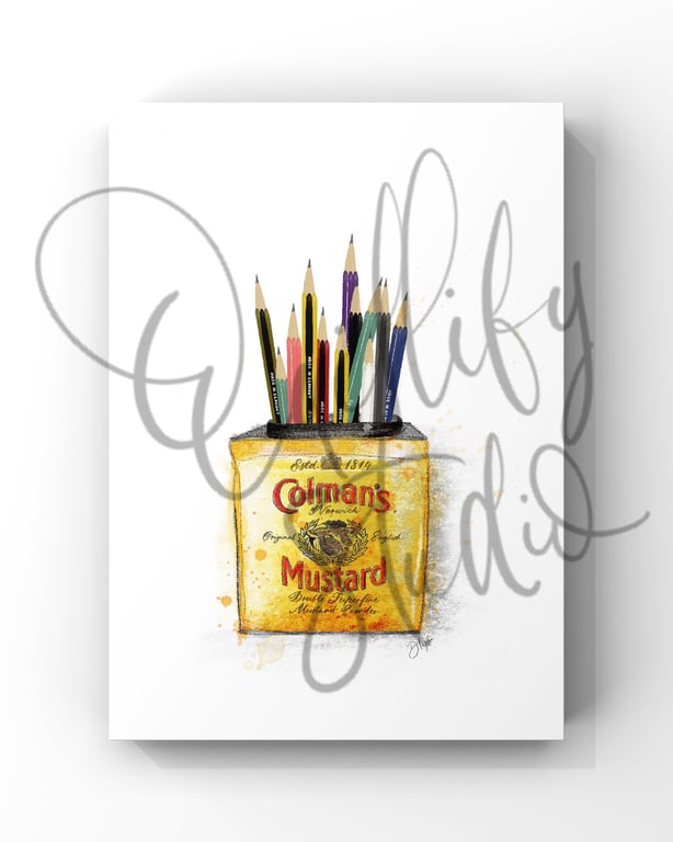 Watercolour Signed Art Print - Colmans Mustard Vintage Pencil Tin