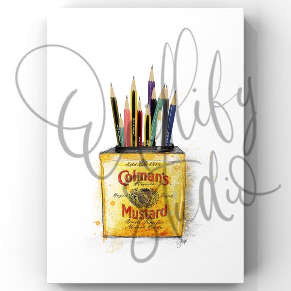 Watercolour Signed Art Print - Colmans Mustard Vintage Pencil Tin