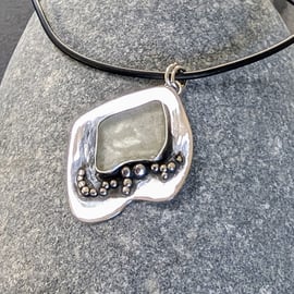 Sea Glass and Sterling Silver on Black Choker