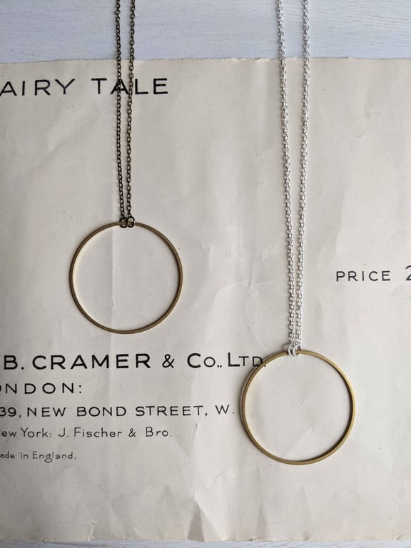 Large Gold Circle necklace - bronze and golden brass - mixed metals - 1" 12 