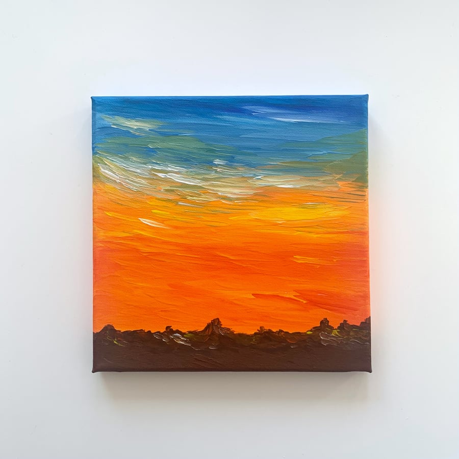 Original acrylic abstract landscape sunset painting