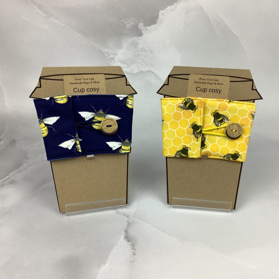 Bee cup cosy, Bumble bees cup cozy, Mug sleeve, 2 options, Handmade