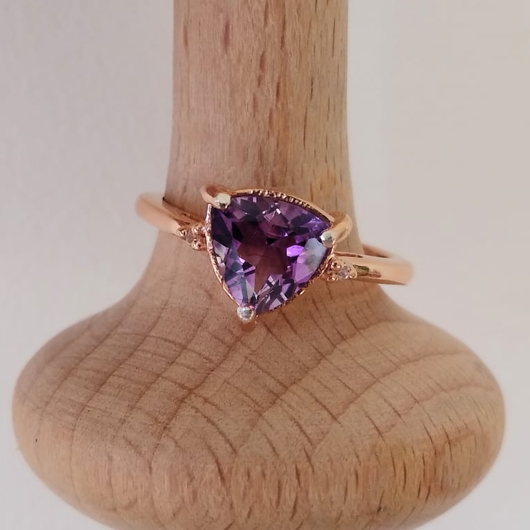 Natural Moroccan Amethyst Rosegold Trillion Ring Size P-Q  or size 56.5