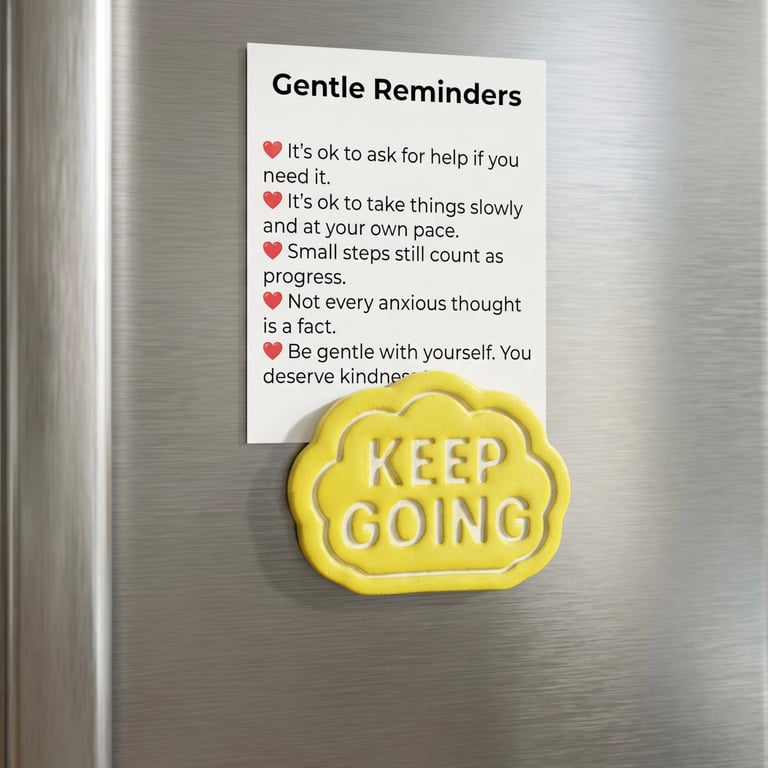 Keep Going handmade yellow fridge magnet with A7 Gentle Reminders card