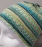Handknit strioed Beanie Hat jacquard Greens S  - Image 5